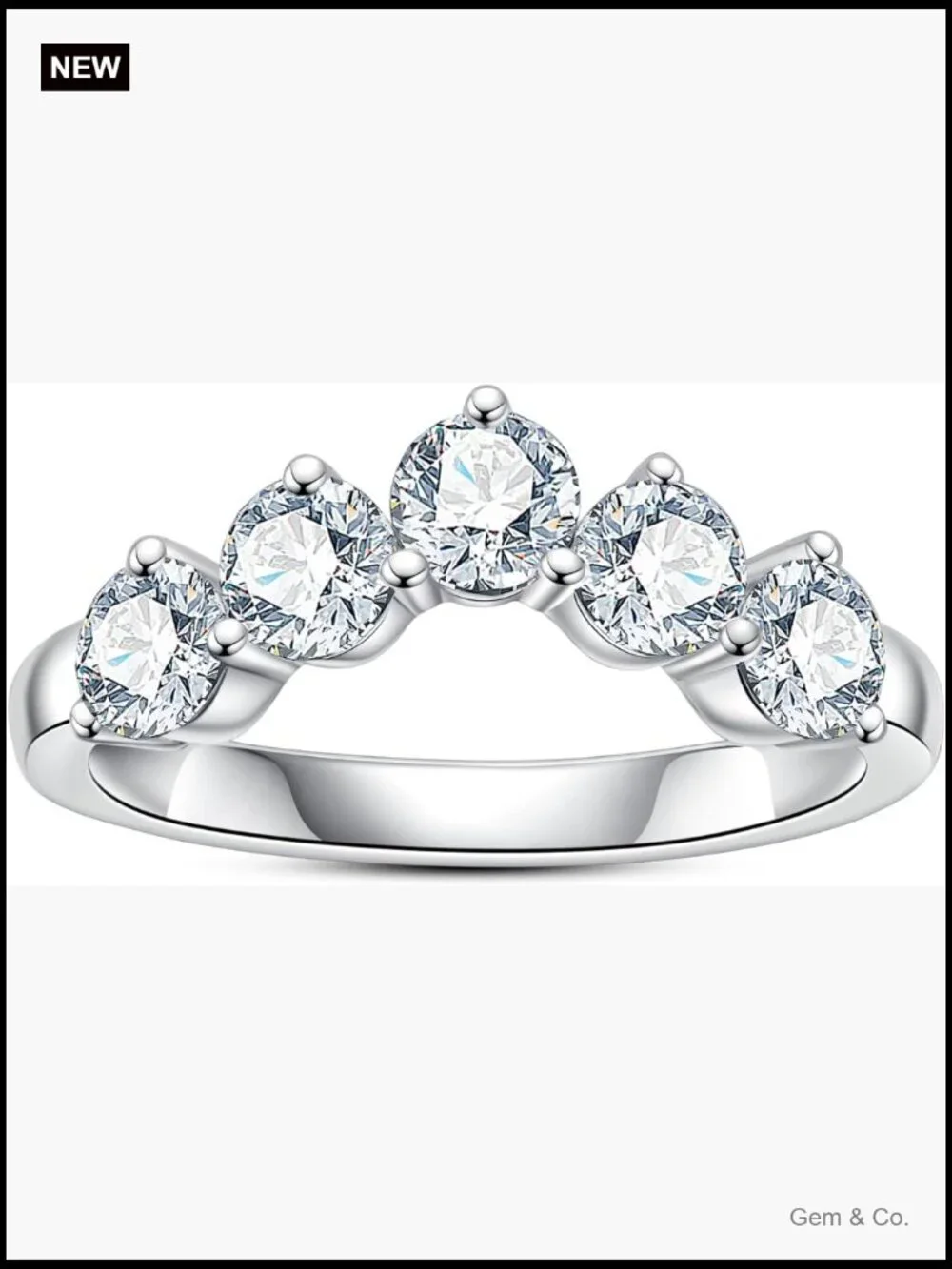 Moissanite Eternity Ring Band 925 Silver 5 Stones Round Brilliant Cut VVS1 D